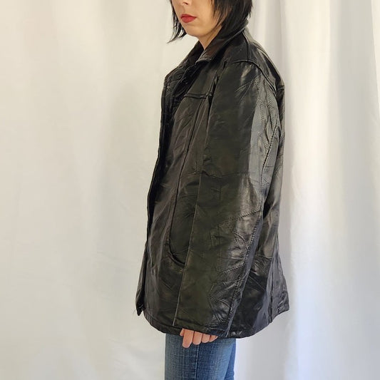 80s Black Textured Leather Jacket