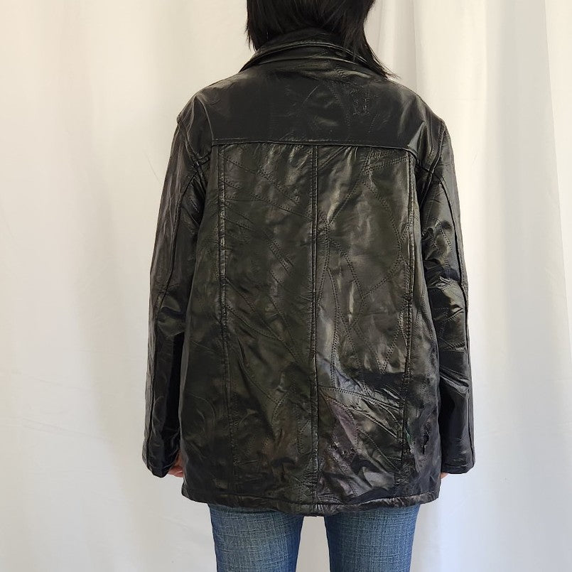 80s Black Textured Leather Jacket