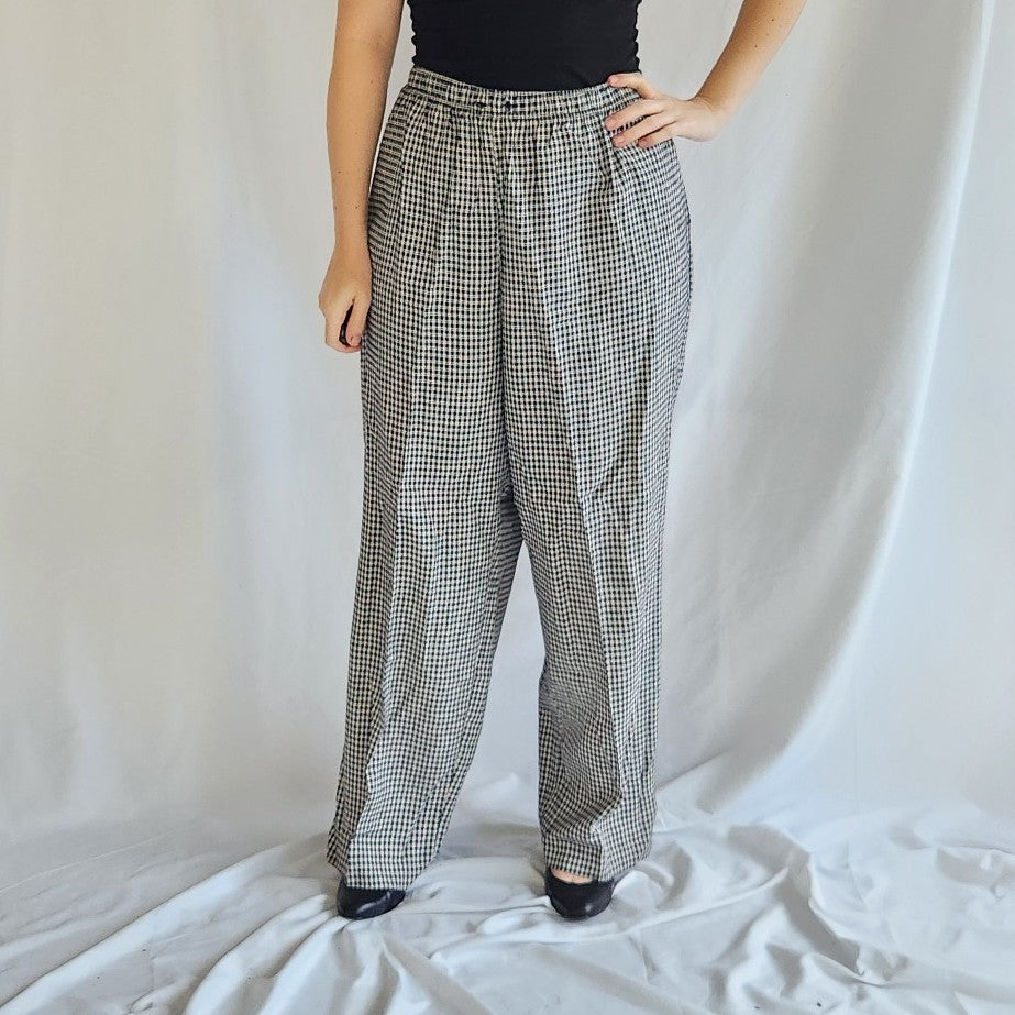 90s Beige and Navy Plaid Pants and Top Set