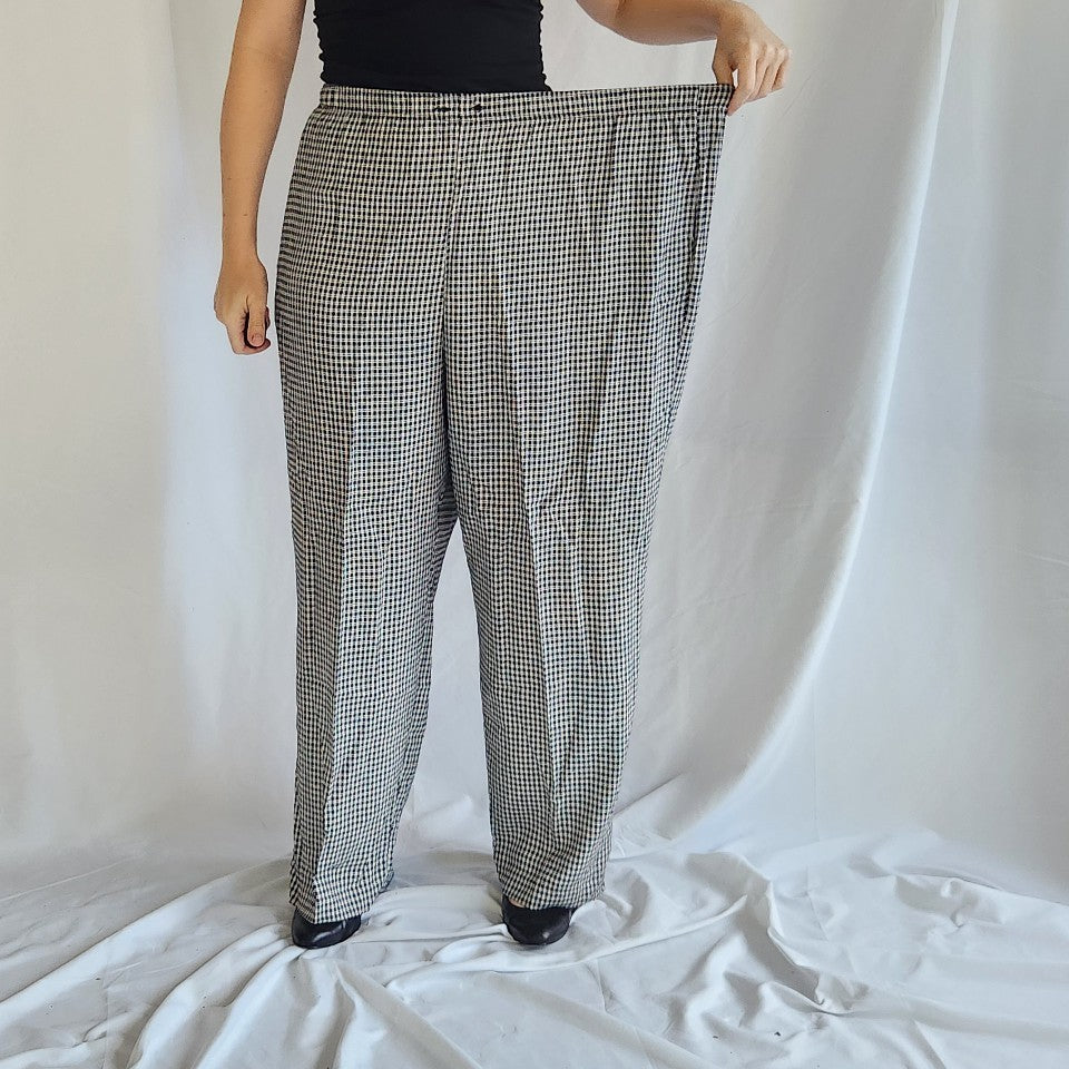 90s Beige and Navy Plaid Pants and Top Set