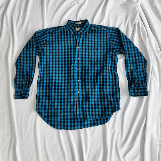 80s/90s Blue and Black Plaid Button Down