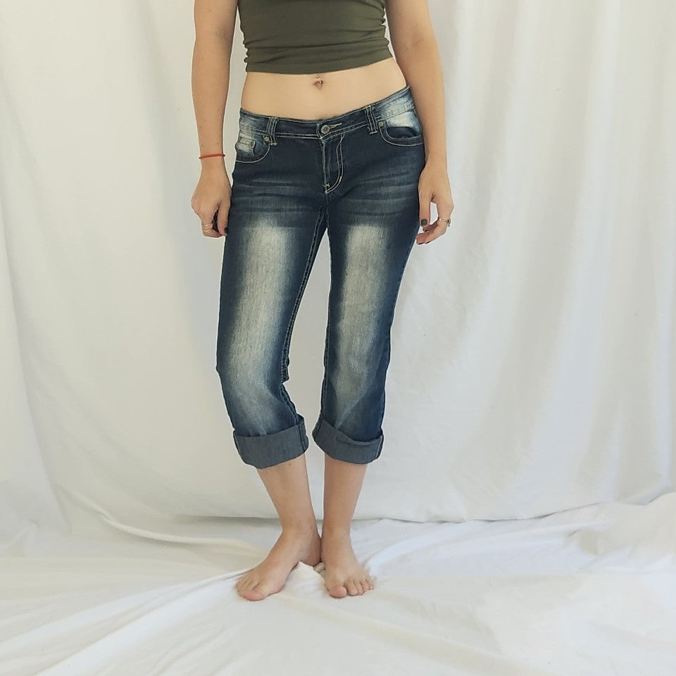 Y2K Angels Dark Wash Cuffed Capris