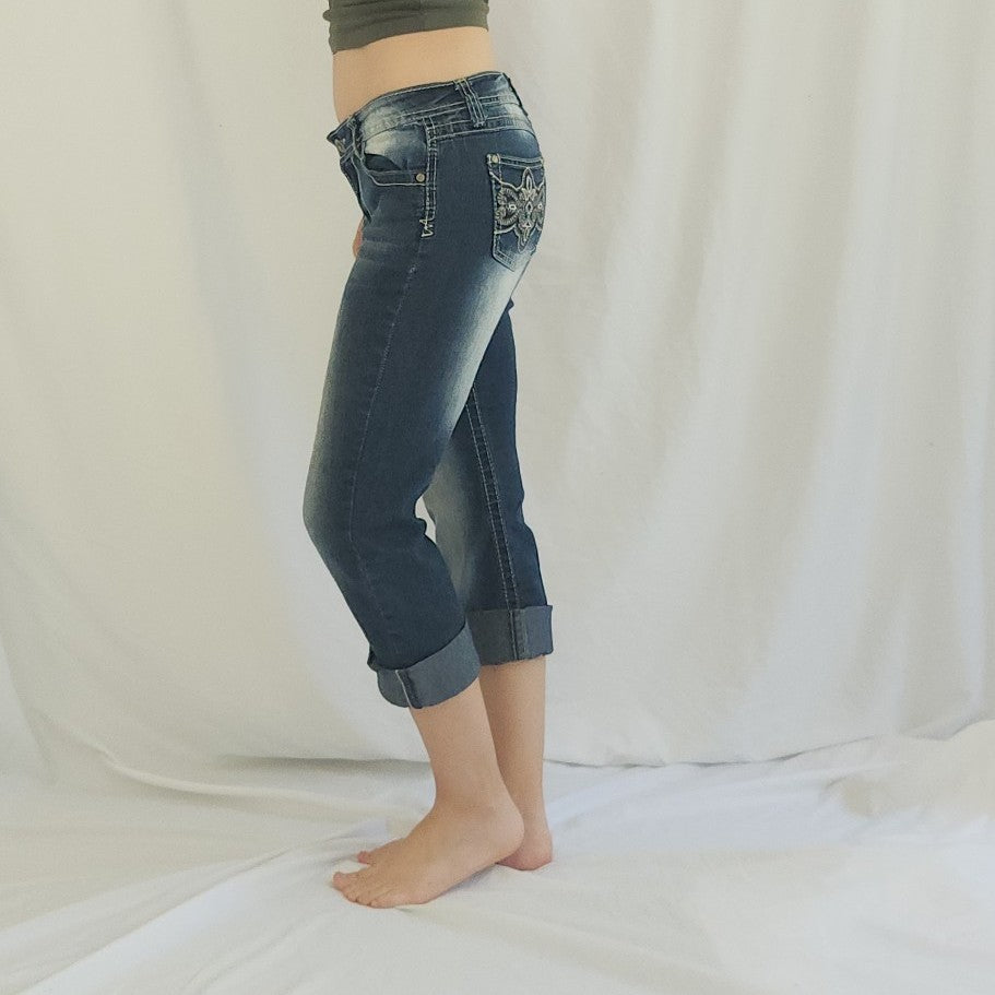 Y2K Angels Dark Wash Cuffed Capris