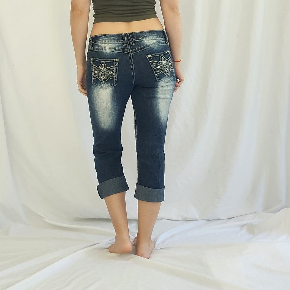 Y2K Angels Dark Wash Cuffed Capris