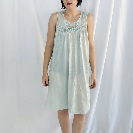 80s Blue Nylon Sleeveless Nightgown