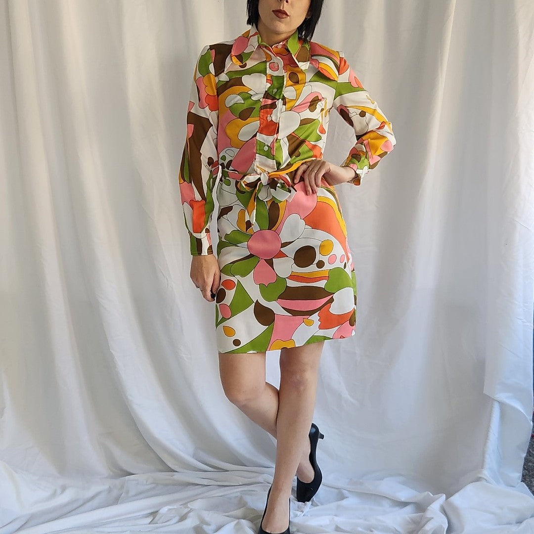 60s/70s Flower Power Long Sleeve Minidress
