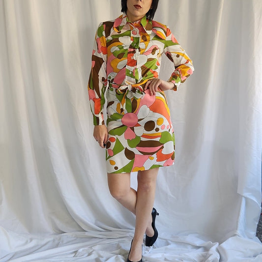 60s/70s Flower Power Long Sleeve Minidress