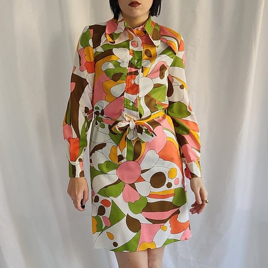 60s/70s Flower Power Long Sleeve Minidress