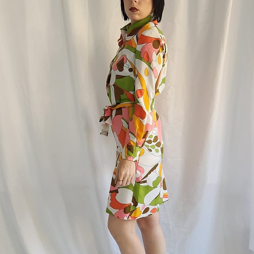 60s/70s Flower Power Long Sleeve Minidress
