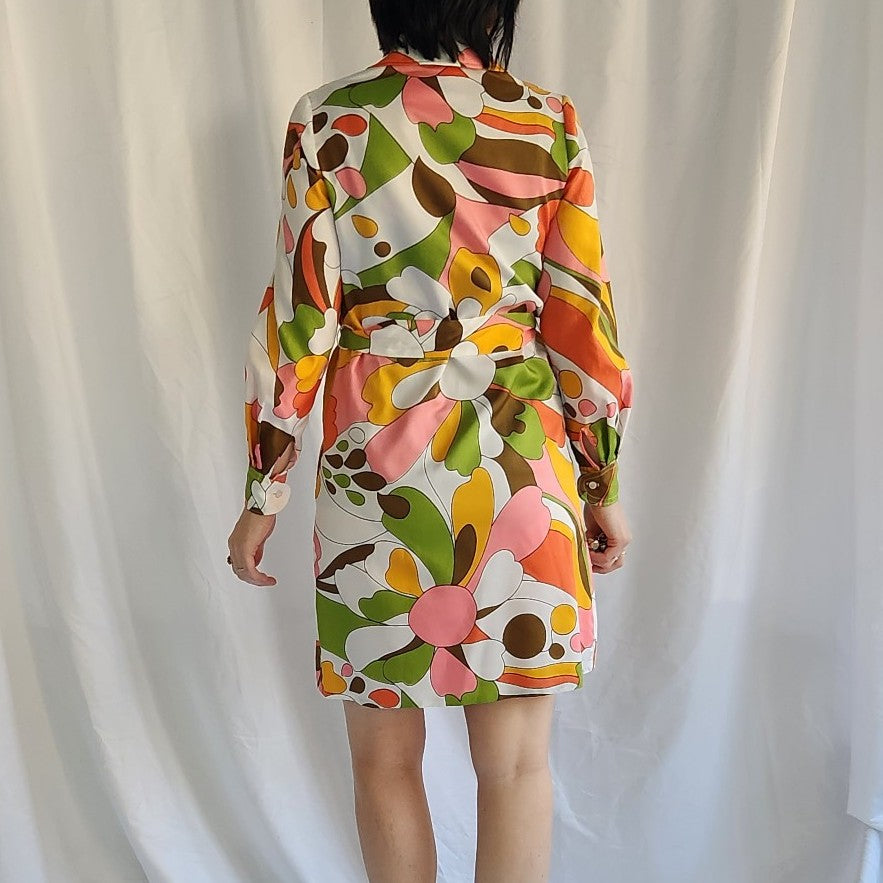 60s/70s Flower Power Long Sleeve Minidress