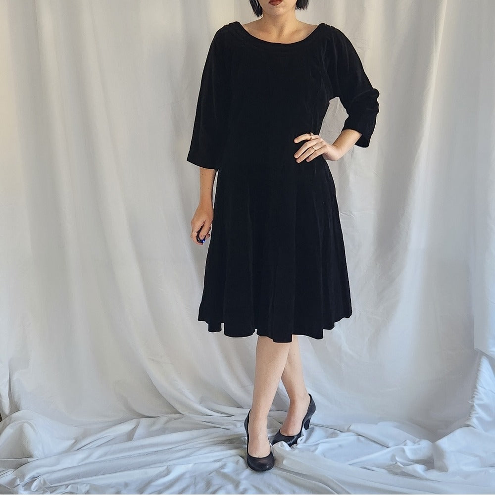 50s/60s Black Velvet Midi Dress
