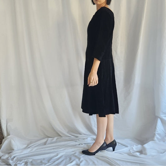 50s/60s Black Velvet Midi Dress