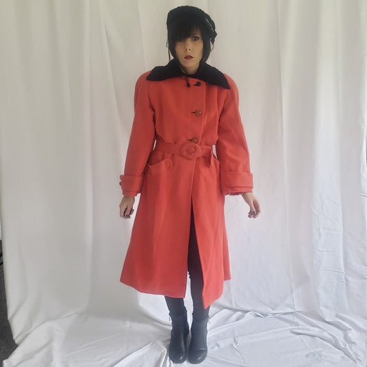 60s/70s Orange Wool Custom Made Princess Coat with Matching Hat