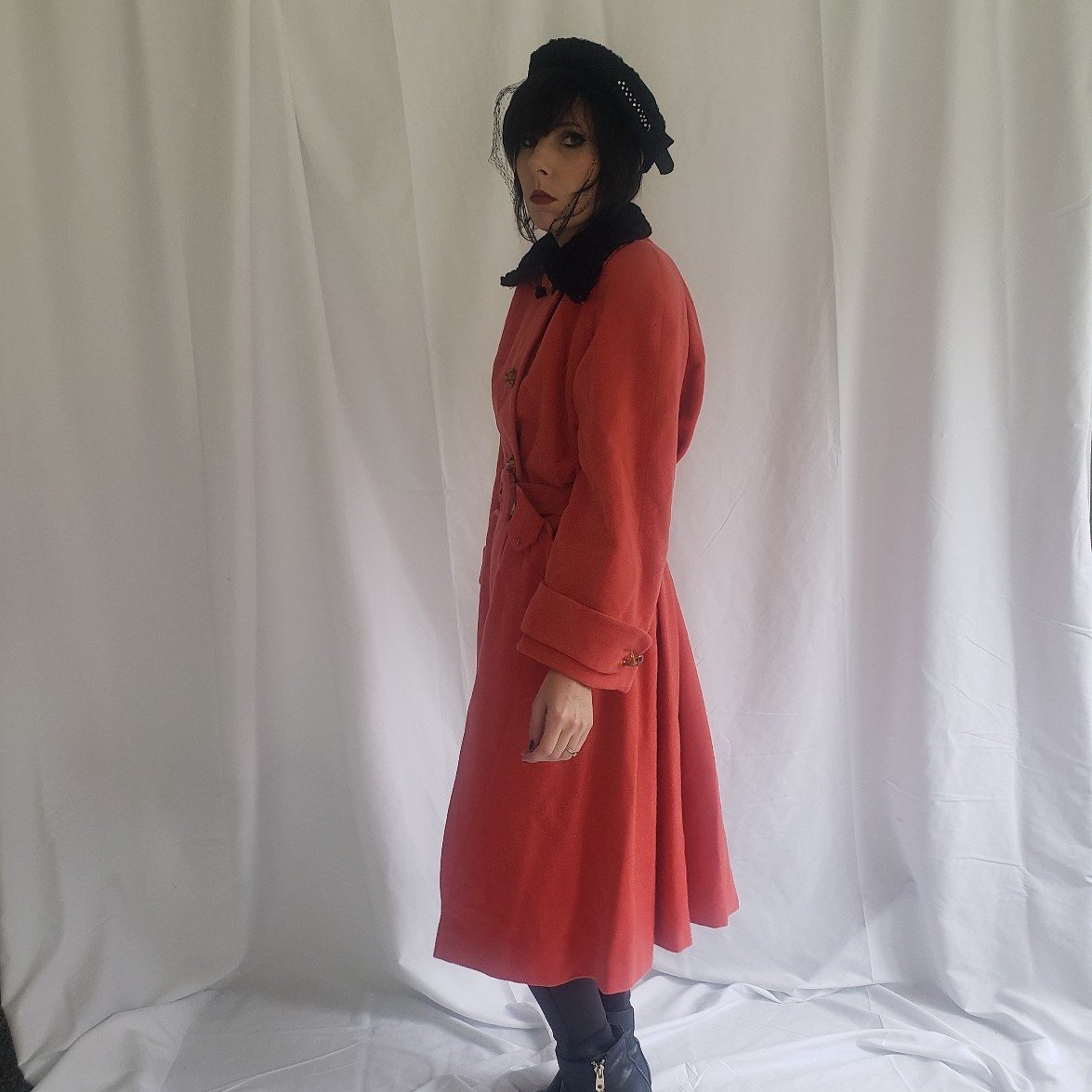 60s/70s Orange Wool Custom Made Princess Coat with Matching Hat