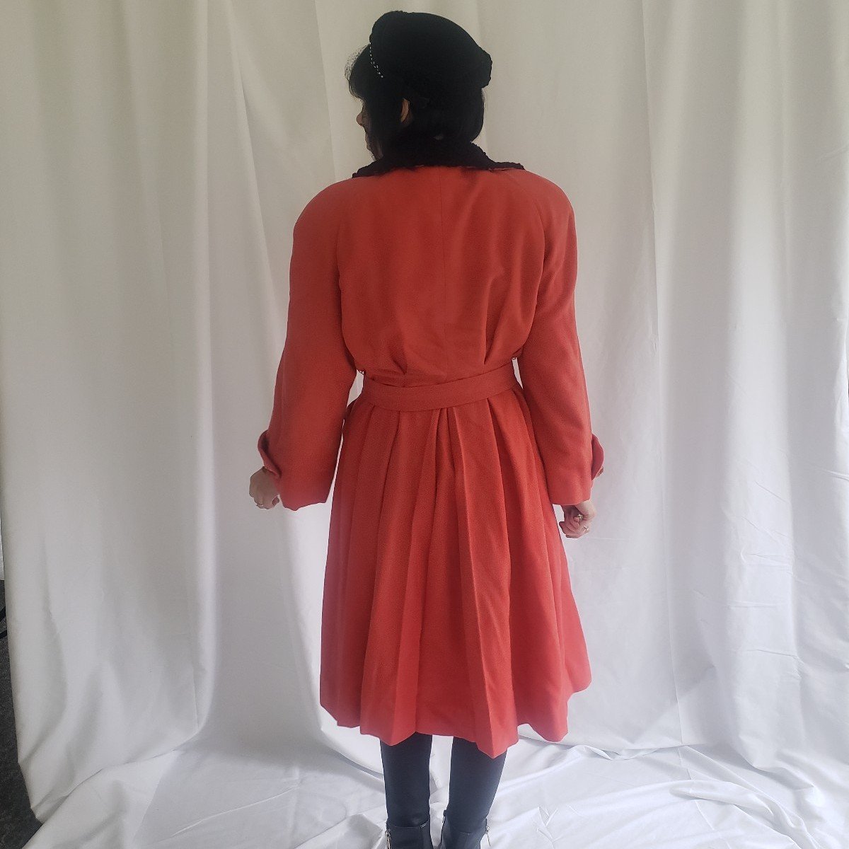 60s/70s Orange Wool Custom Made Princess Coat with Matching Hat