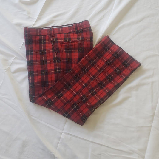 70s Red and Black Plaid Trousers