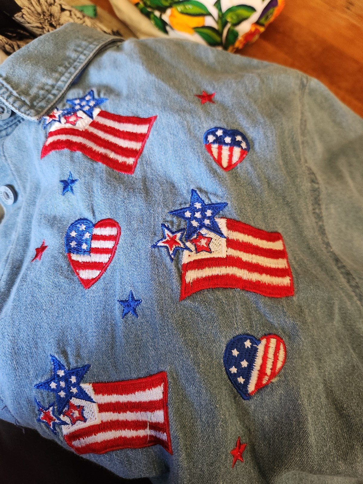 90s/00s Denim Flag Embroidered Button Down