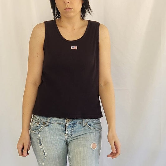 90s/Y2K 100% Cotton Black Ribbed American Flag Tank Top