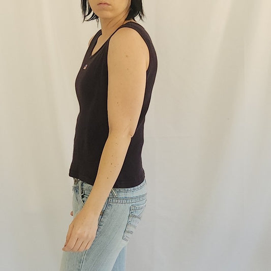 90s/Y2K 100% Cotton Black Ribbed American Flag Tank Top