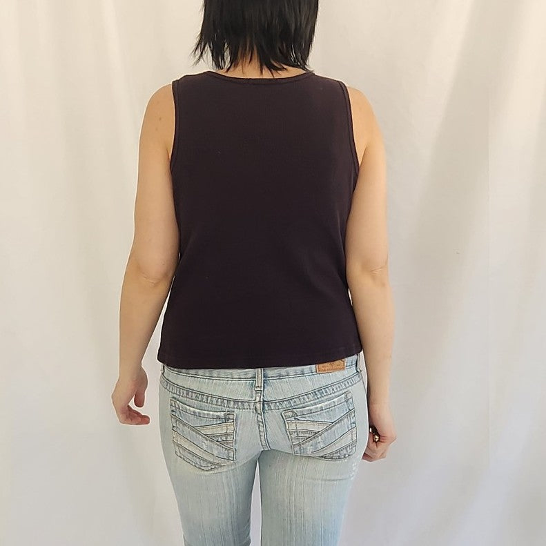 90s/Y2K 100% Cotton Black Ribbed American Flag Tank Top