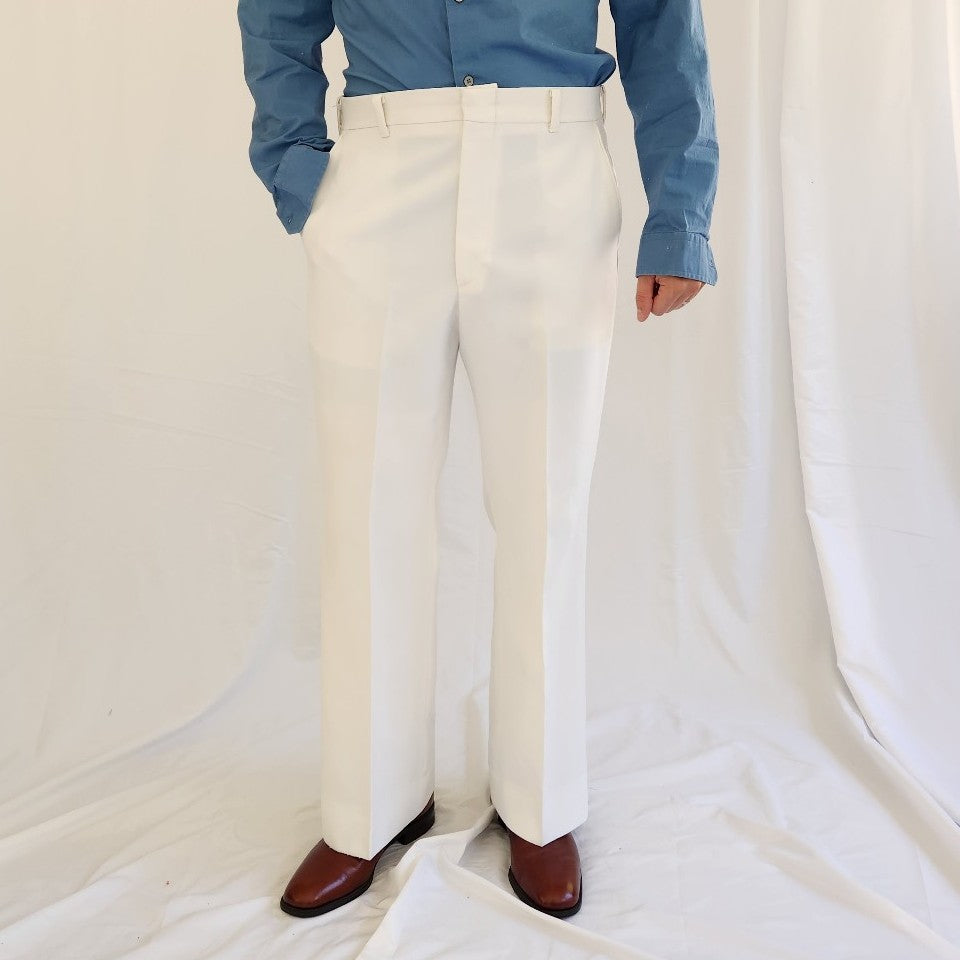 70s White Levis Panatela Pleated Trousers