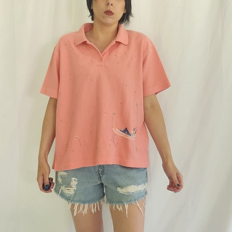 90s/00s Pink Grandmacore Polo