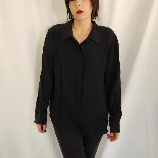 90s Black Silk Button Down Blouse
