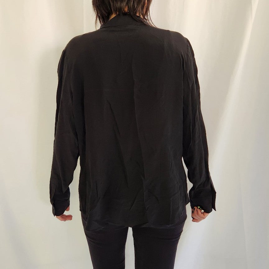 90s Black Silk Button Down Blouse