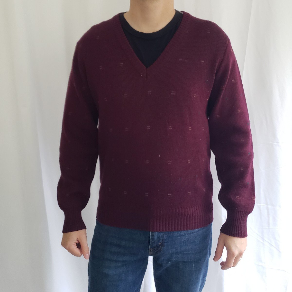 90s Burgundy Wool V Neck Sweater