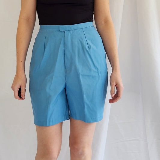 70s Blue Pleated High Rise Shorts
