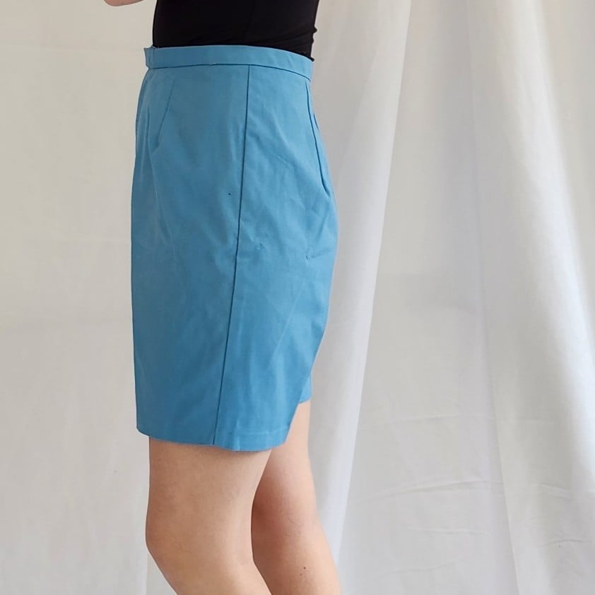 70s Blue Pleated High Rise Shorts