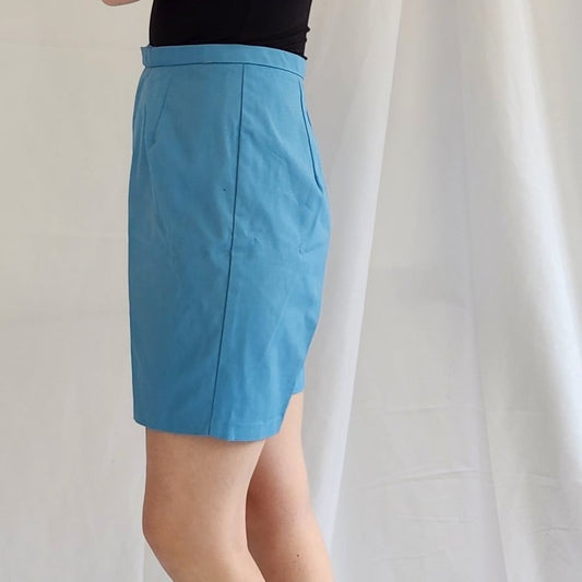 70s Blue Pleated High Rise Shorts