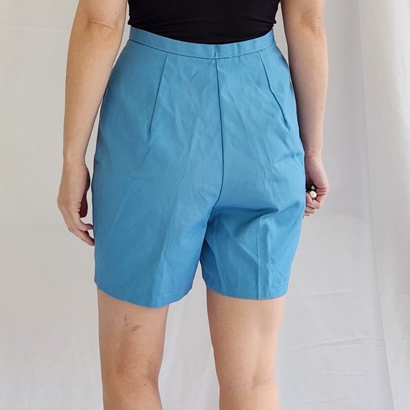 70s Blue Pleated High Rise Shorts
